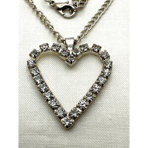 Romantic Minimalist Y2k Heart Pendant Necklace Rhinestones Silver-Tone Soft Girl